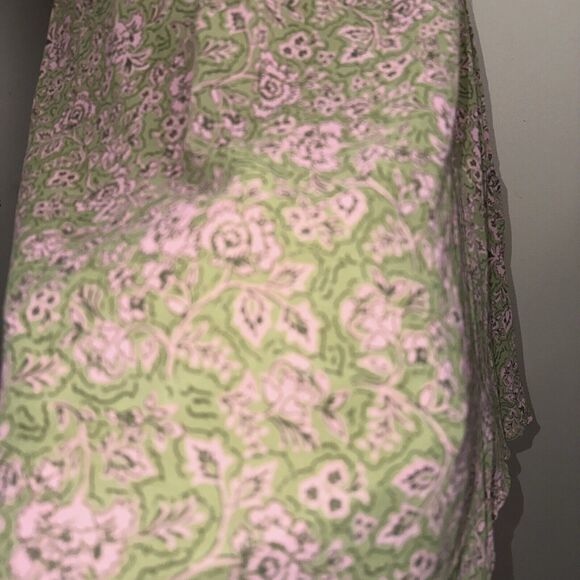 NWT Japna Olive Green Pink Floral Smocked Dress Puffy Sleeves Sz Xtra Large XL - Picture 4 of 8
